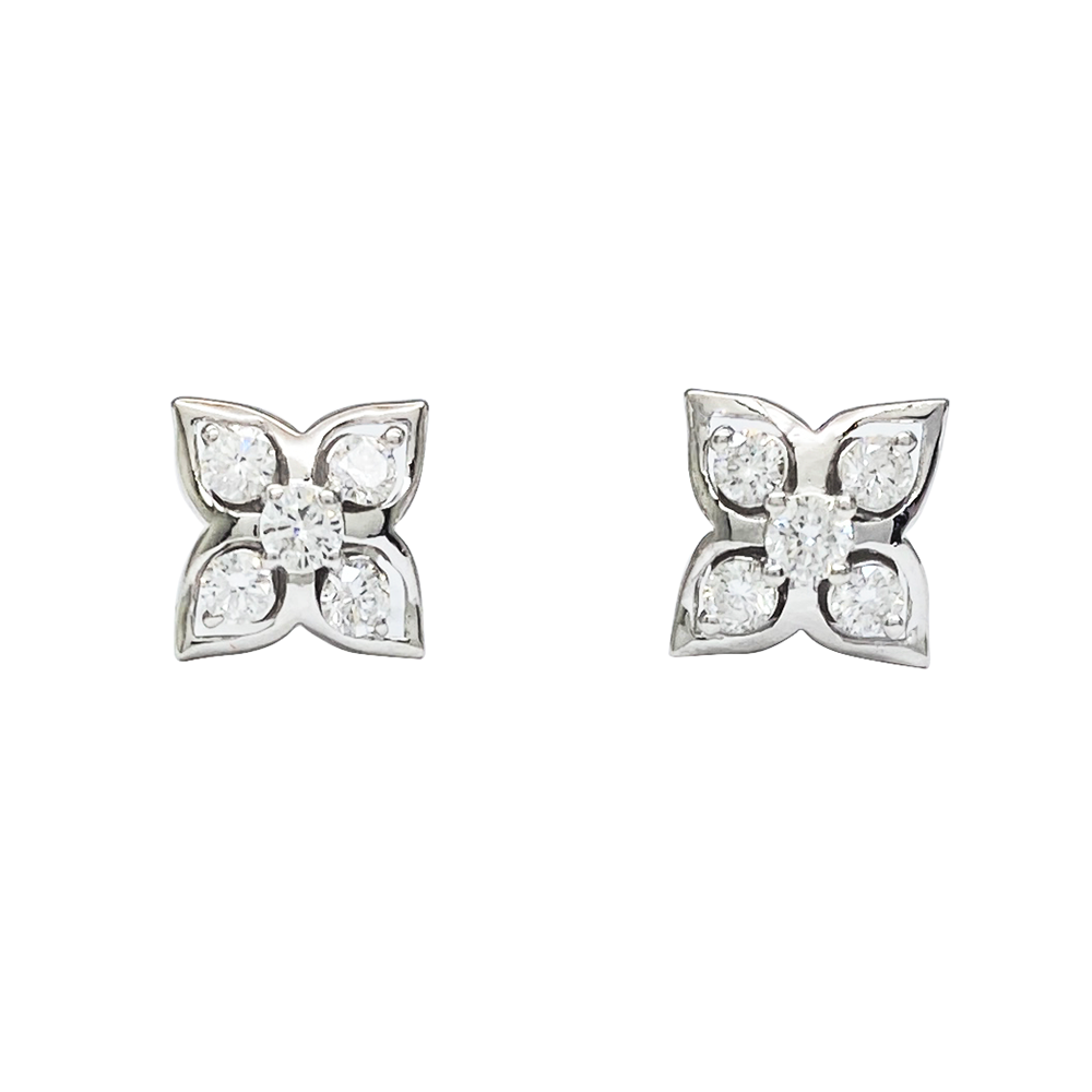 Silver Diamond Flower Stud Earrings hot