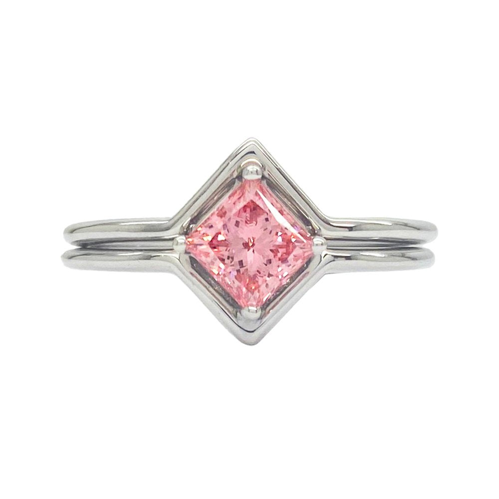 New Pink Princess Cut and White Round Diamond online Simulant Bypass Ring S9