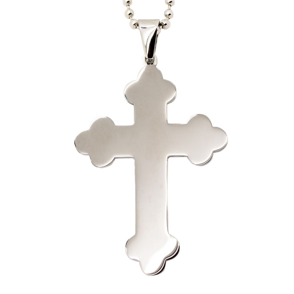 Silver plain cross pendant on a white background