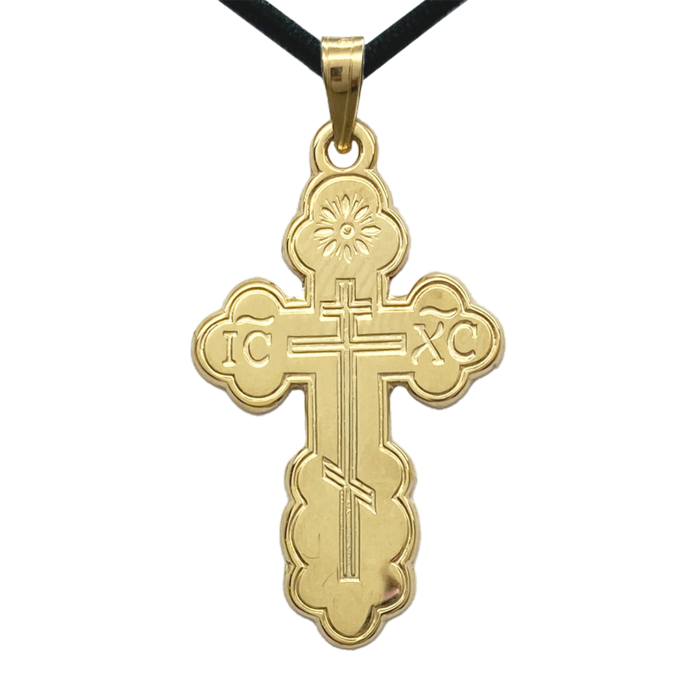 Gold diamond cross on a white background