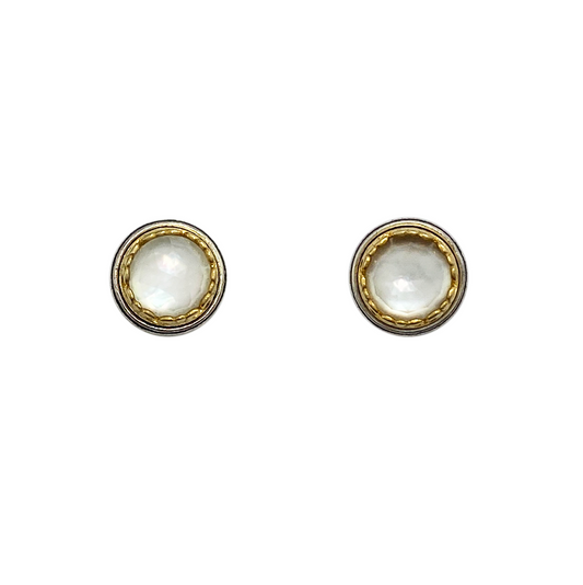 Baroque pearl stud earrings with a gold-plated setting.