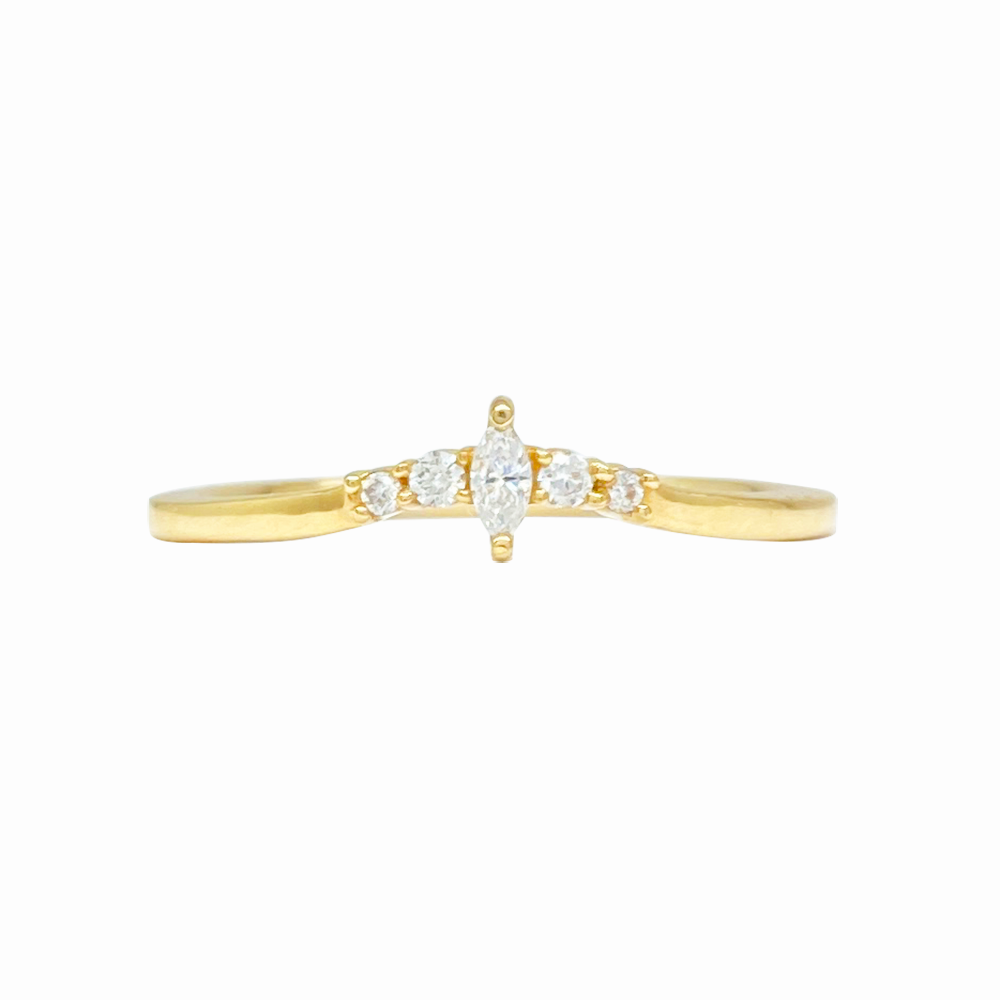 Gold ring with marquise-cut gemstones and four smaller diamonds