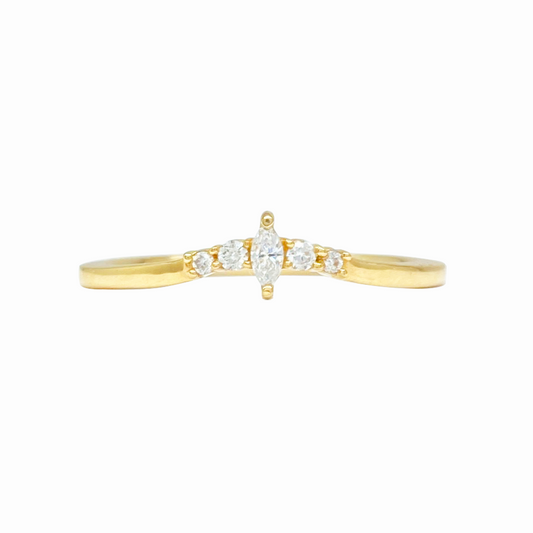 Gold ring with marquise-cut gemstones and four smaller diamonds