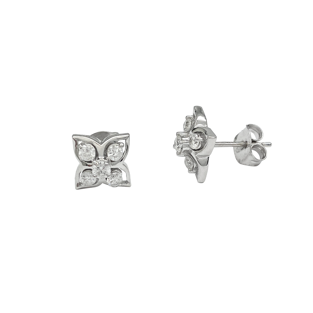 Diamond Flower Stud Earrings, Sterling Silver