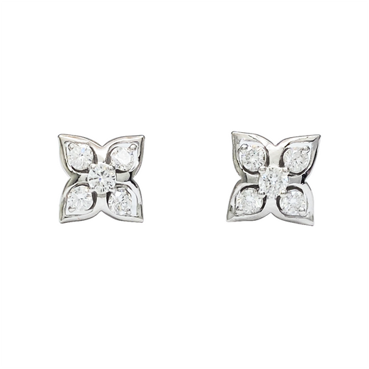 Diamond Flower Stud Earrings, Sterling Silver