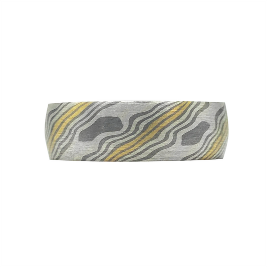 Mokume Gane "Beech" Band, Silver & 18kt Yellow Gold