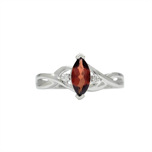 Marquise Garnet & Diamond 10kt Ring