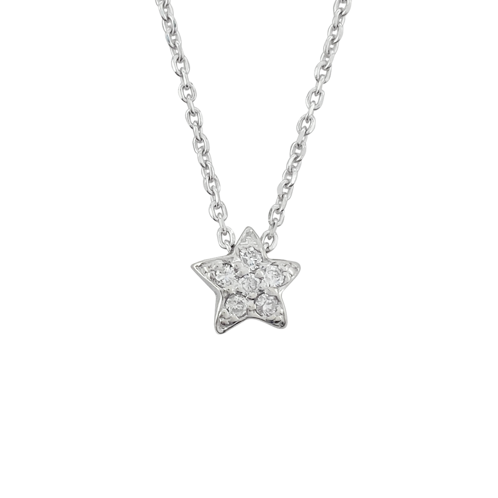 White gold damond star pendant necklace on a white background.