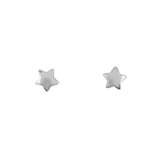 White gold diamond star stud earrings on a white background.