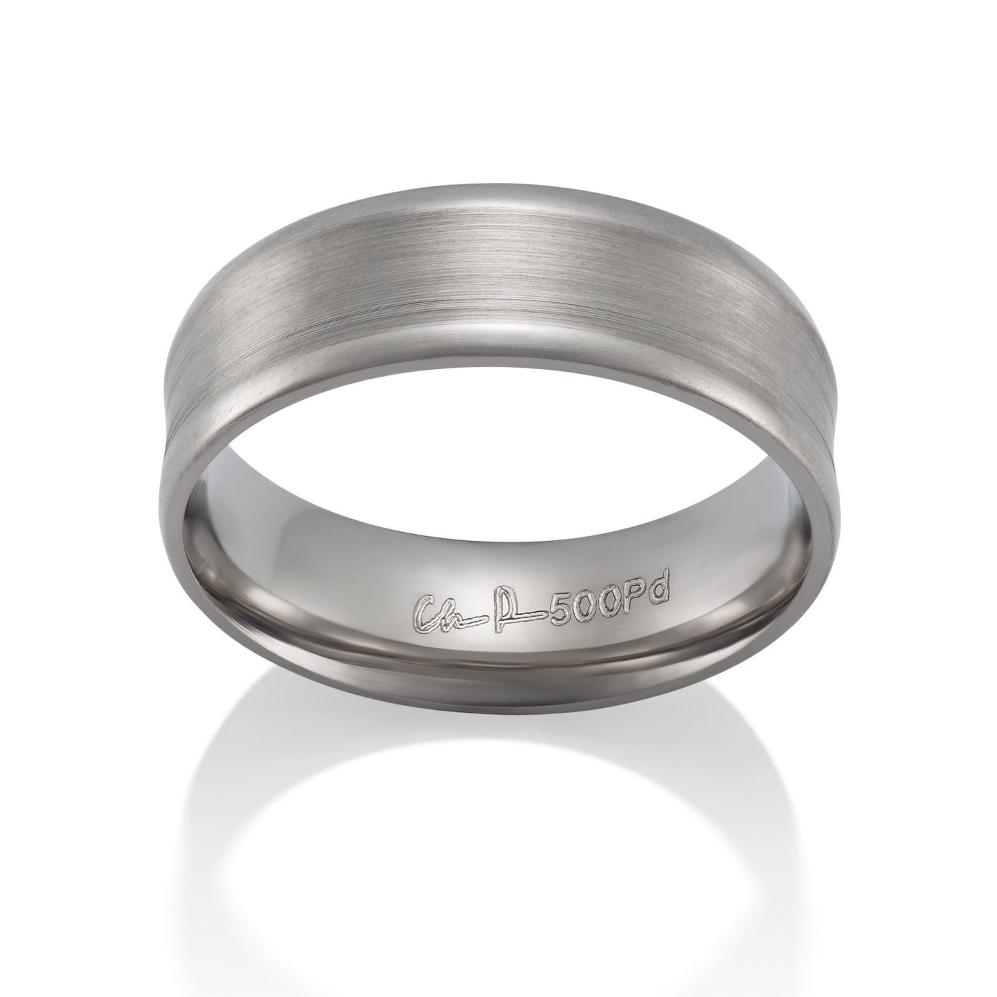 Titanium band ring on a white background