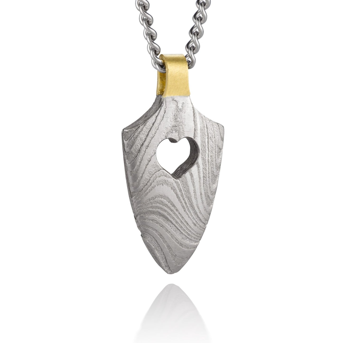 Silver Damascus necklace on a white background