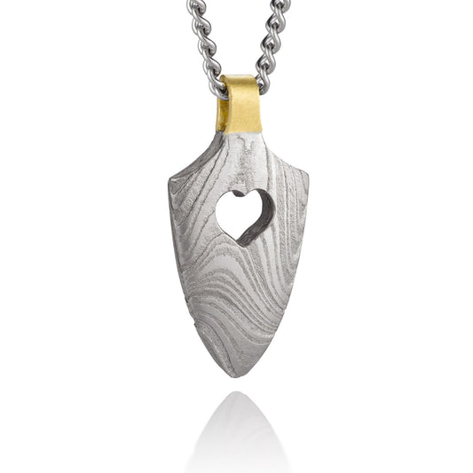 Silver Damascus necklace on a white background