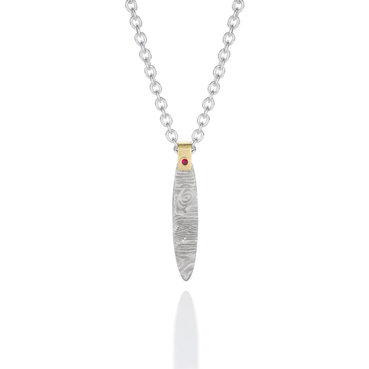 Silver Damascus necklace on a white background