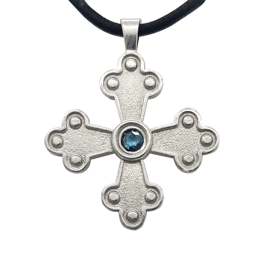 Amalia-Elisabet Byzantine Orthodox Cross - Sterling Silver with Gemstone